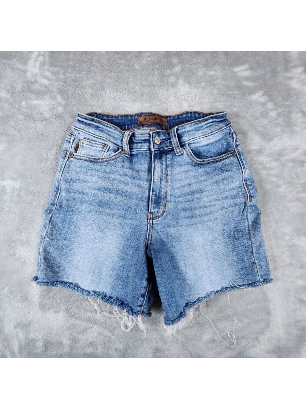 Judy Blue High Waist Shorts Medium Cut Off Raw Hem Frayed Summer Festival Travel